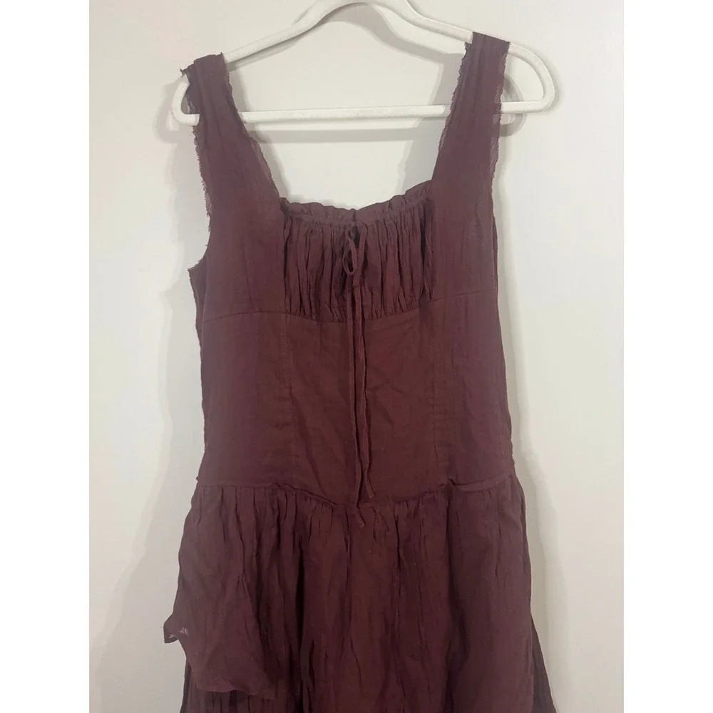 Free People Extratropical Maxi Dress Burgundy Plum Tiered Boho Corset Medium